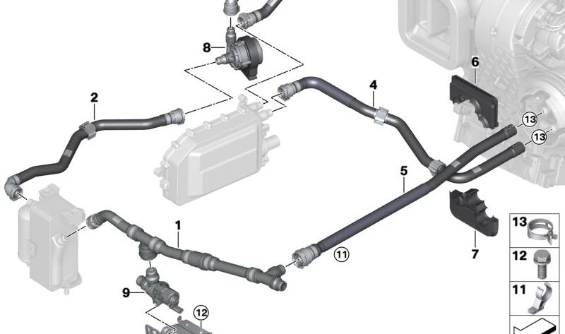 Manguera de Refrigerante para BMW U11, U12 (OEM 64218846755). Original BMW