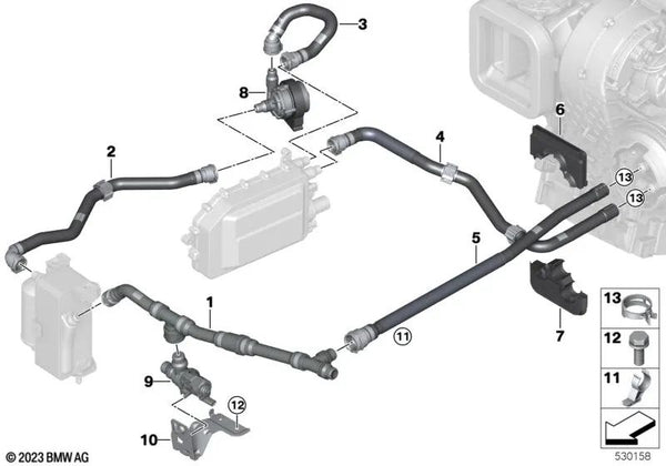 Manguera de refrigerante de retorno para BMW U11, U12 (OEM 64218846763). Original BMW