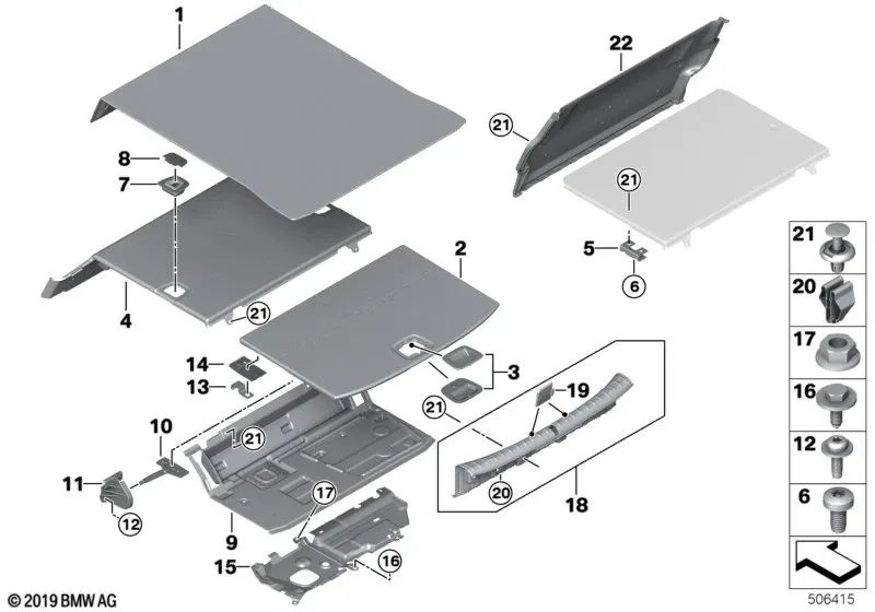 Shelf clip for BMW 5 Series G30, G38 7 Series G11, G12 (OEM 51477413832). Genuine BMW.