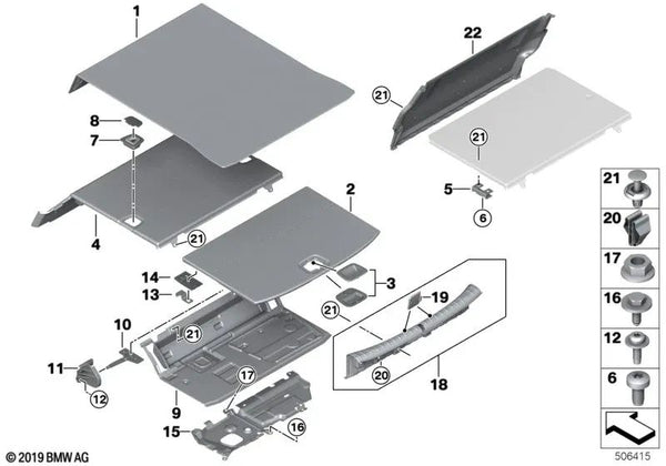 Clip de estante para BMW Serie 5 G30, G38 Serie 7 G11, G12 (OEM 51477413832). Original BMW.