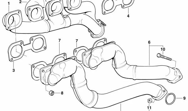 Colector de escape OEM 11621728933 para BMW E34, E32, E31. Original BMW.