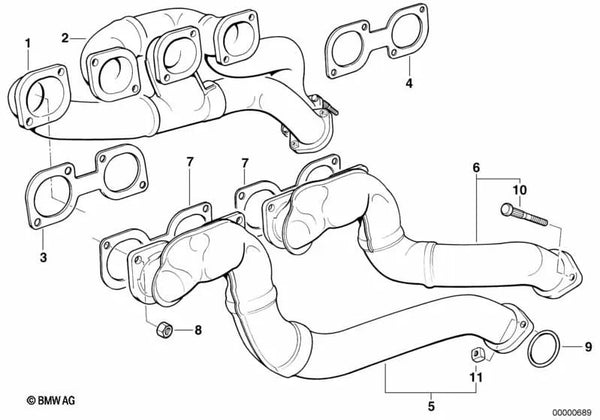 Colector de Escape para BMW E34, E32, E31 (OEM 11621436039). Original BMW