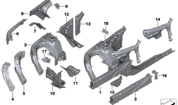 Extensión soporte guardabarros derecho para BMW X3 F97, G01, G08, X4 F98, G02 (OEM 41008497156). Original BMW.