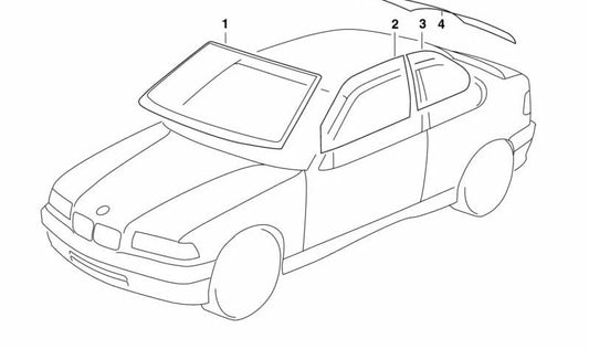 Luna trasera verde con antena para BMW Serie 3 E36 (OEM 51318200131). Original BMW