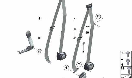 Cinturón Superior Delantero Derecho para BMW F07, F07N (OEM 72117233460). Original BMW