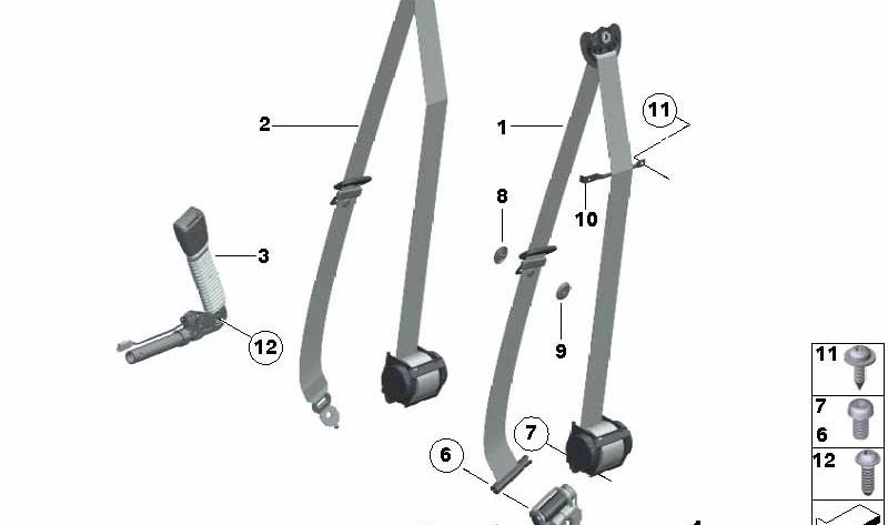 Front right upper belt for BMW 5 Series F07, F07N (OEM 72117233461). Original BMW