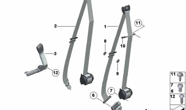 Cinturón de seguridad delantero izquierdo OEM 72117233509 para BMW Serie 5 GT (F07). Original BMW