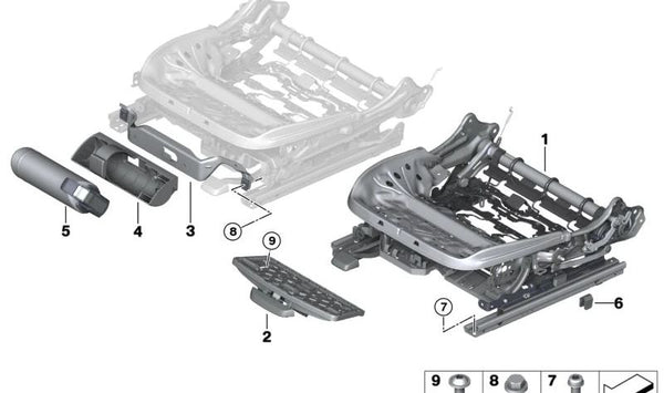 Estructura de asiento manual derecho para BMW Serie 2 G42, Serie 4 G22 (OEM 52107421844). Original BMW.