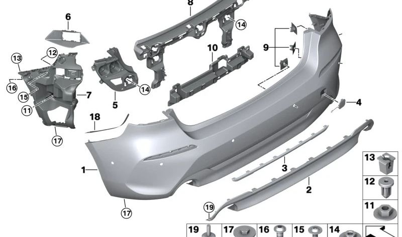 OEM 51129464582 Tampa do para -choque traseiro para BMW F40. BMW original.