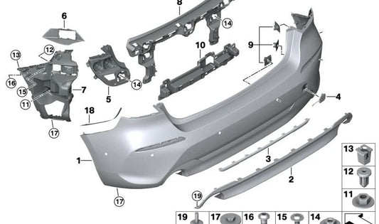 OEM 51129464582 Coperchio paraurti posteriore per BMW F40. BMW originale.