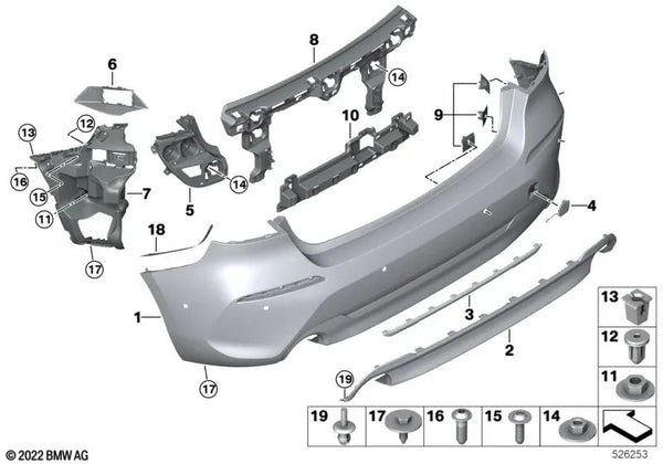 Revestimiento parachoques trasero para BMW F40 (OEM 51129464575). Original BMW