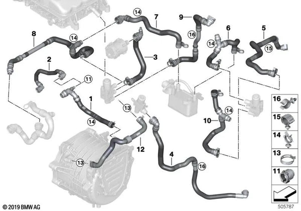 Soporte de manguera para BMW F22, F30, F34, F32, F36, G01, G05 (OEM 17127628090). Original BMW.