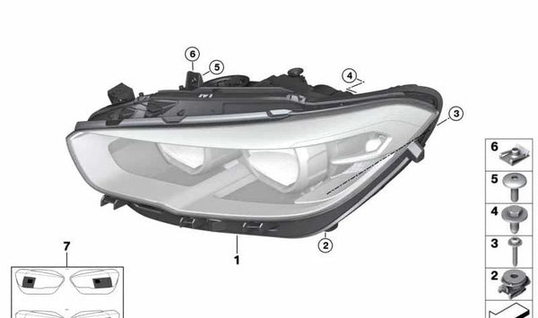 Faro delantero LED derecho con AHL OEM 63118492462 para BMW Serie 1 (F20, F21). Original BMW.