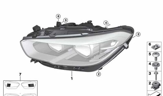 Faros delanteros LED izquierdo OEM 63117414145 para BMW F20, F21. Original BMW.