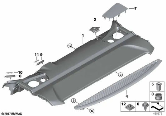 Rejilla para altavoz repisa trasera izquierda para BMW Serie 5 G30, G30N, G38 (OEM 51467442719). Original BMW