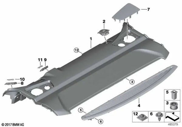 Cubierta de la ranura del cinturón de seguridad derecha para BMW Serie 5 F90, G30, G38 (OEM 51467419866). Original BMW.