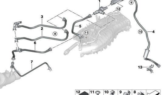 OEM tank ventilation tube 13907645858 for BMW F20, F21, F22, F23, F30, F31, F34, F35, G20, F32, F33, F36, G22, G26, G30, G31, G38, G32, G11, G12, G01 , G08 , G02. BMW original.