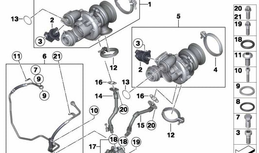 Turbocompresor OEM 11657596038 para BMW F01, F02. Original BMW.