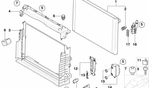 Radiador de refrigerante OEM 17117585439 para BMW (Modelos compatibles: E65, E66). Original BMW