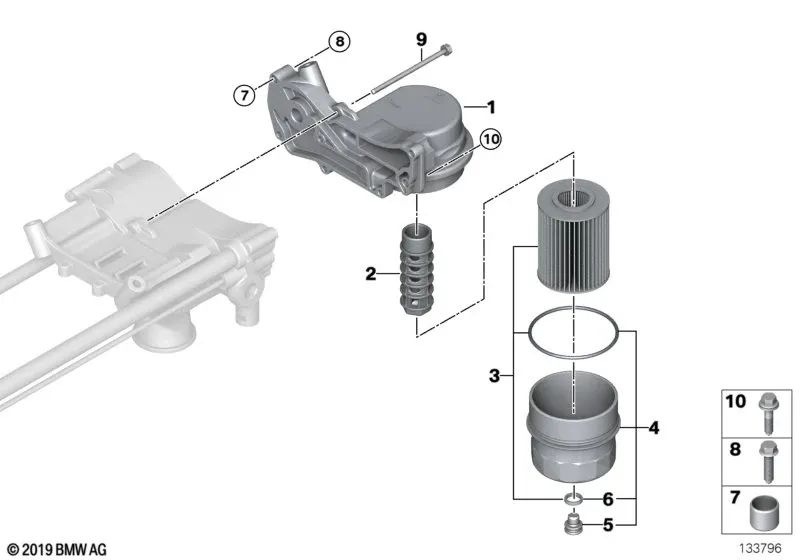 Unidad de filtro de aceite para BMW E60, E60N, E61, E61N Serie 6 E63, E63N, E64, E64N (OEM 11417541829). Original BMW