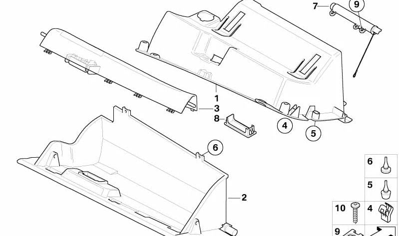 Carcasa guantera para BMW E85, E86 (OEM 51166961752). Original BMW