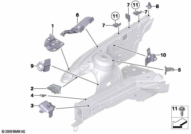 Soporte de parachoques delantero derecho para BMW Z4 E89 (OEM 41007193338). Original BMW.