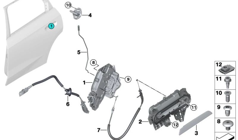 Cerradura de sistema trasera izquierda para BMW Serie 1 F40, Serie 2 F44, U06, Serie 3 G20, G28, X1 U12 (OEM 51227956143). Original BMW