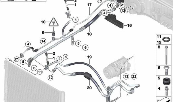 Tubería de presión del aire acondicionado OEM 64539231050 para BMW F06, F12, F13, F01, F02. Original BMW.