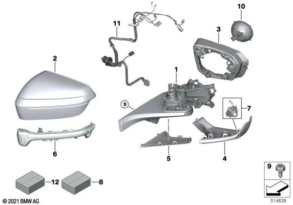 Luz adicional intermitente espejo izquierdo para BMW I20 (OEM 51169448675). Original BMW.