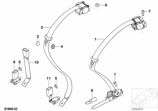 Hinterer oberer Mittelgurt für BMW E65, E66 (OEM 72119132848). Original BMW.