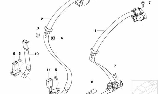 Cinturón de seguridad trasero central OEM 72117018249 para BMW E65, E66. Original BMW.