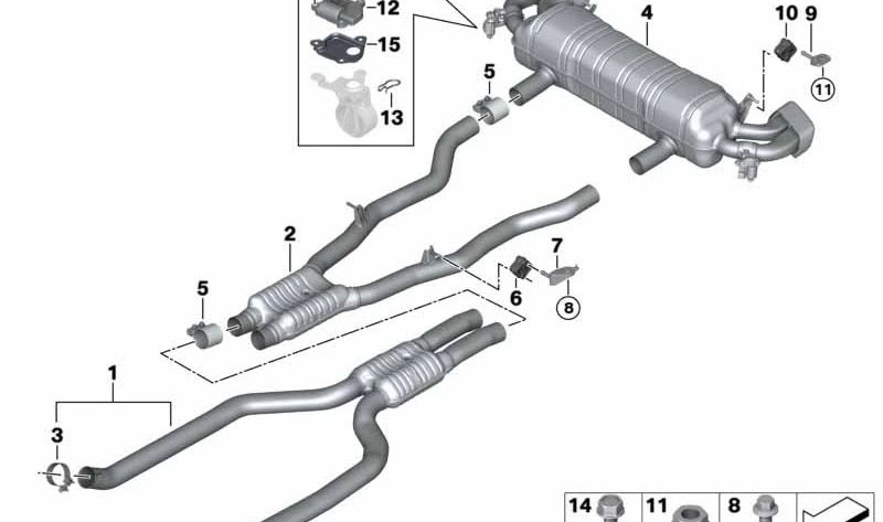 Silenciador Frontal para BMW Serie 5 G30 (OEM 18308663574). Original BMW.