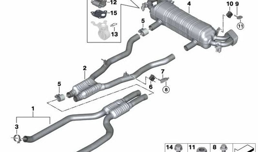 Silenciador Frontal para BMW Serie 5 G30 (OEM 18308663574). Original BMW.