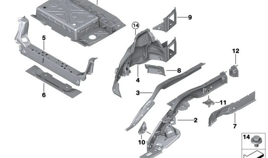 Revestimiento interior paso de rueda trasero izquierdo OEM 41009850469 para BMW U06, U25. Original BMW.