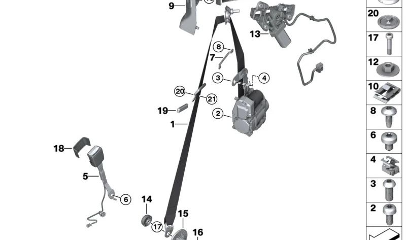 Cinturón de seguridad delantero derecho OEM 72118097748 para BMW G22, G82. Original BMW.