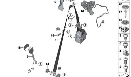 Cinto de segurança dianteiro direito OEM 72118097748 para BMW G22, G82. BMW originais.