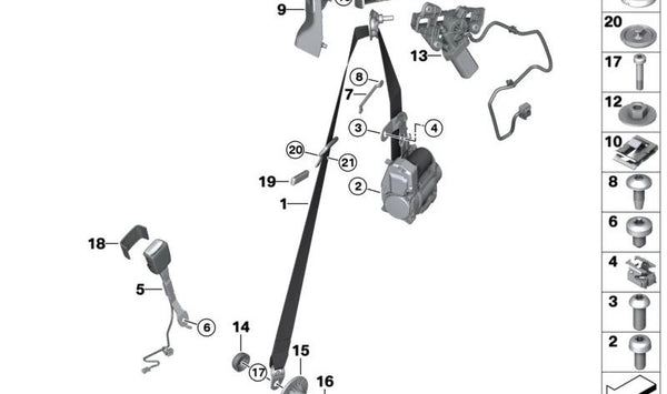 Cinturón de seguridad delantero derecho OEM 72119890862 para BMW Serie 4 (G22) y M4 (G82). Original BMW.