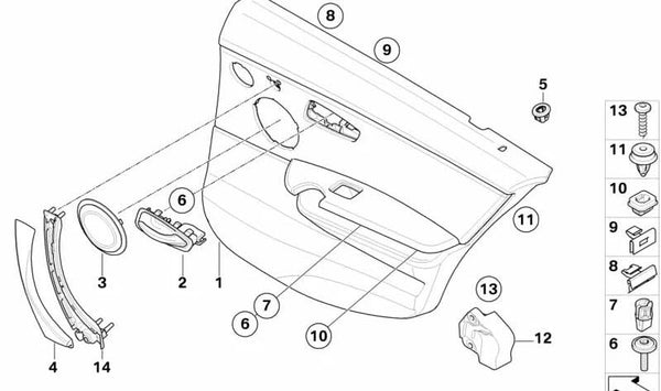 Revestimiento de puerta tejido trasero derecho para BMW Serie 3 E90, E91 (OEM 51429152410). Original BMW