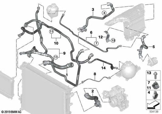 Tubo Refrigerante para BMW F97, F97N, F98, F98N (OEM 17128054854). Original BMW