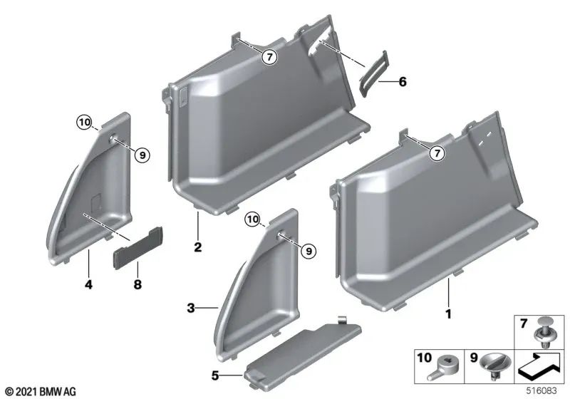 Left trunk panel for BMW G31, G31N (OEM 51477437921). Original BMW.