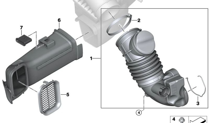 Canal de admisión para BMW G42 Serie 2, G20, G20N, G21, G21N, G28, G28N Serie 3, G22, G22N, G23, G23N, G26, G26N Serie 4 (OEM 13718635103). Original BMW