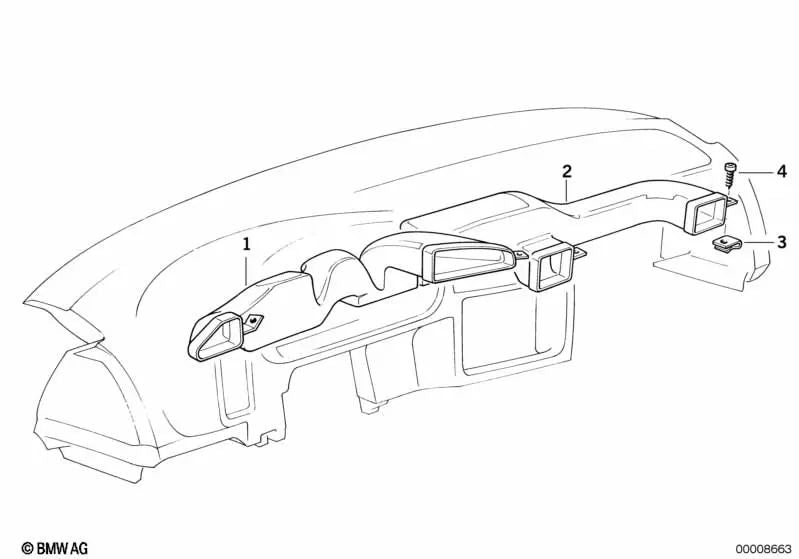 Right cold air duct for BMW 3 Series E36 (OEM 64221977098). Original BMW