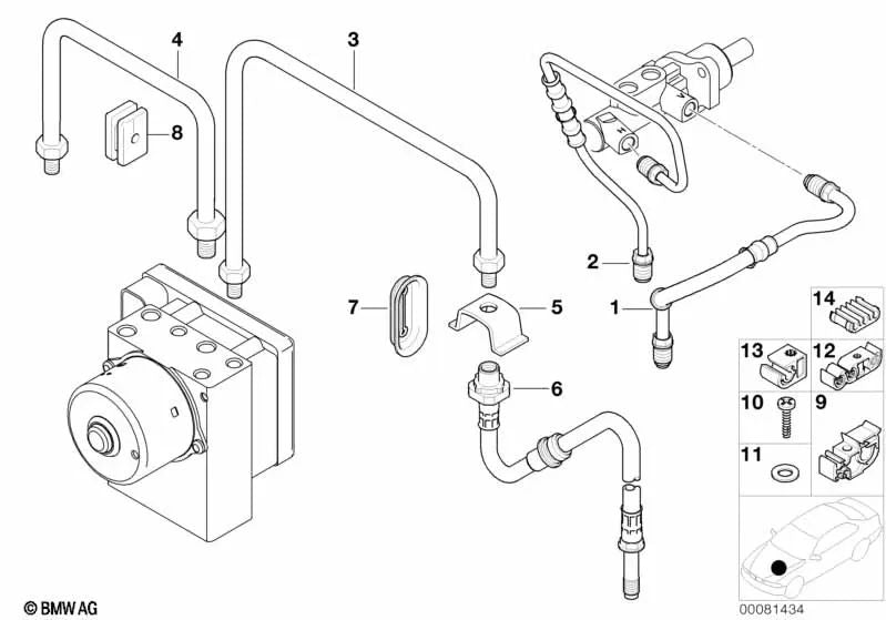 Soporte para la línea de freno para BMW Serie 3 E36 (OEM 34301166122). Original BMW.