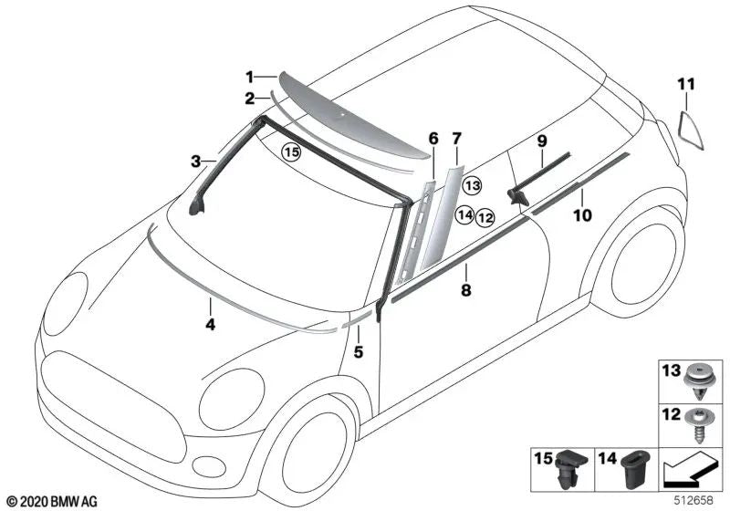 Clip for BMW 3 Series E93, E93N, MINI R52, R57 (OEM 51767138505). Genuine BMW