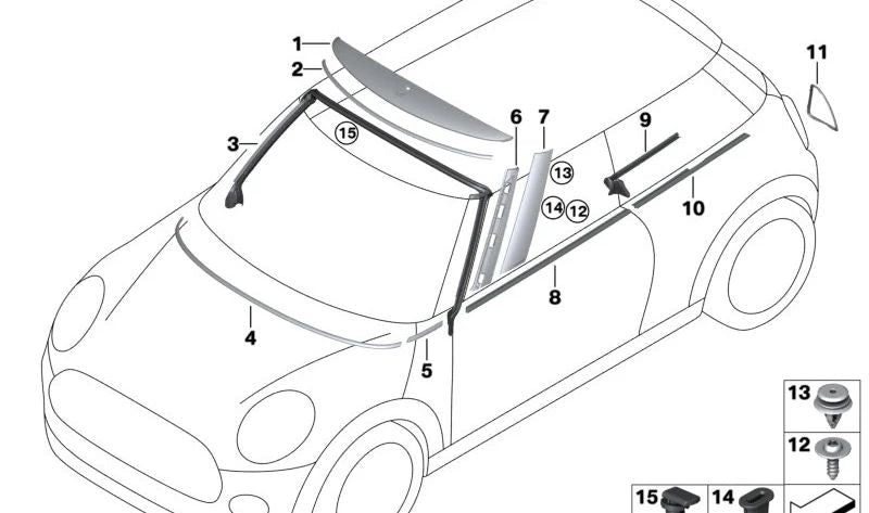 Clip verde para BMW Serie 4 G22, G22N, G23, G23N, G82, G82N, G83, G83N, i I01, I01N, I12, I12N, I15, X1 F48, F48N, F49, F49N, Z4 E89, MINI R55, R55N, R56, R56N, R57, R57N, R58, R59 (OEM 07147240724). Original BMW