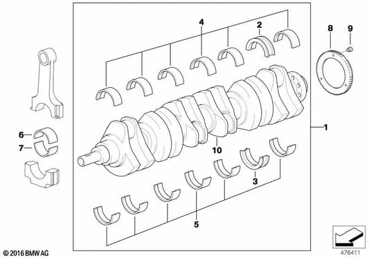 Crankshaft without bearings for BMW E46, E39 (OEM 11211432278). Original BMW.