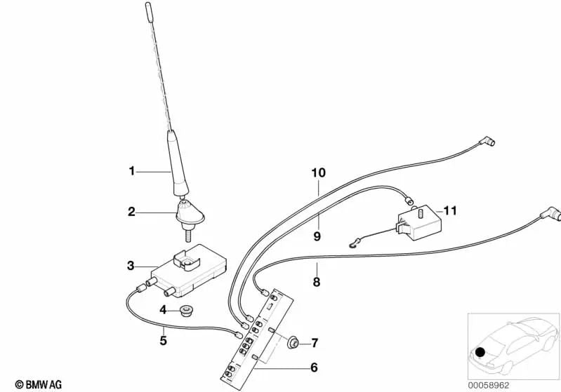 Antenna cable for BMW E46 (OEM 61126904061). Original BMW.