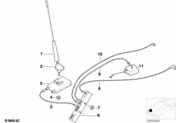 Cable de antena para BMW E46 (OEM 61126904061). Original BMW.