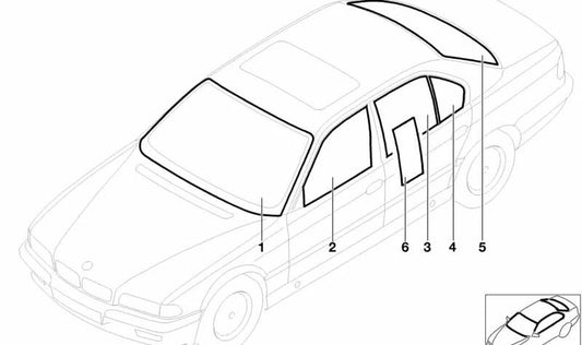 Luneta trasera verde para BMW Serie 7 E38 (OEM 51318172305). Original BMW.