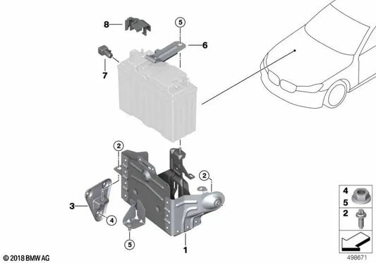 Soporte de Batería para BMW Serie 3 G20, G20N, G21, G21N, G28, Serie 4 G22, G23, G26, Serie 5 G30, G30N, G31, G31N, Serie 6 G32, G32N, Serie 7 G11, G11N, G12, G12N, Serie 8 G14, G15, G16, X5 G05, X6 G06, X7 G07, G07N, Z4 G29 (OEM 61216826110). Original BM